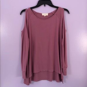 Mauve Pink Cold Shoulder Long Sleeve Top